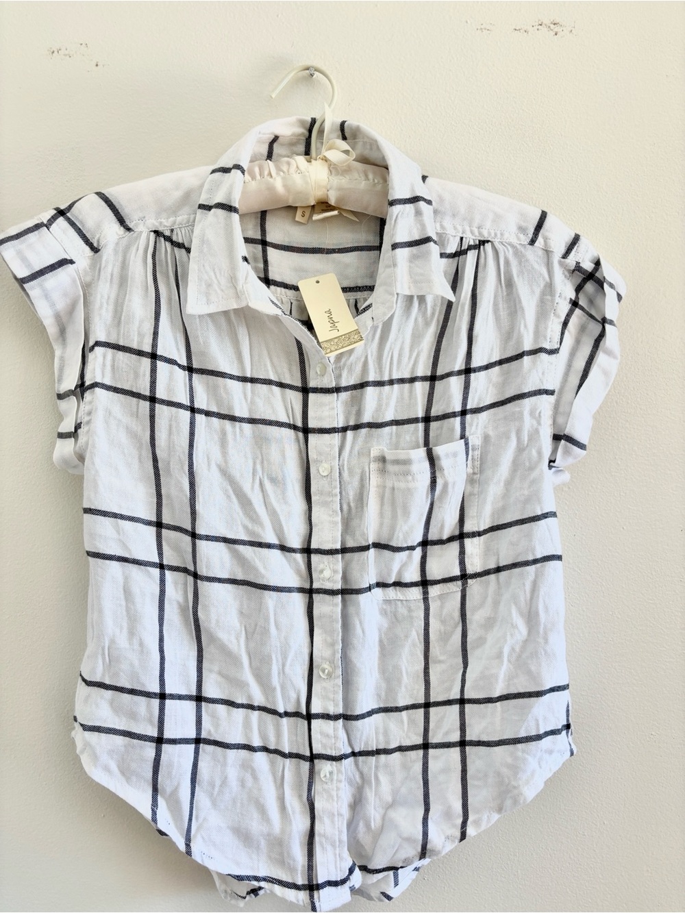 Japna White Button-Down Shirt with Black Windowpane Plaid